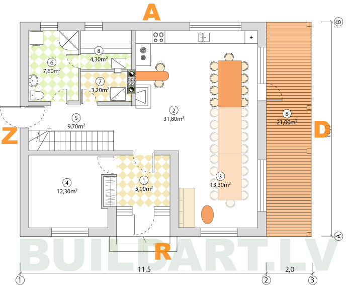 Dzīvojamās mājas projekts "Aleksis" - projekta "Dace" versija