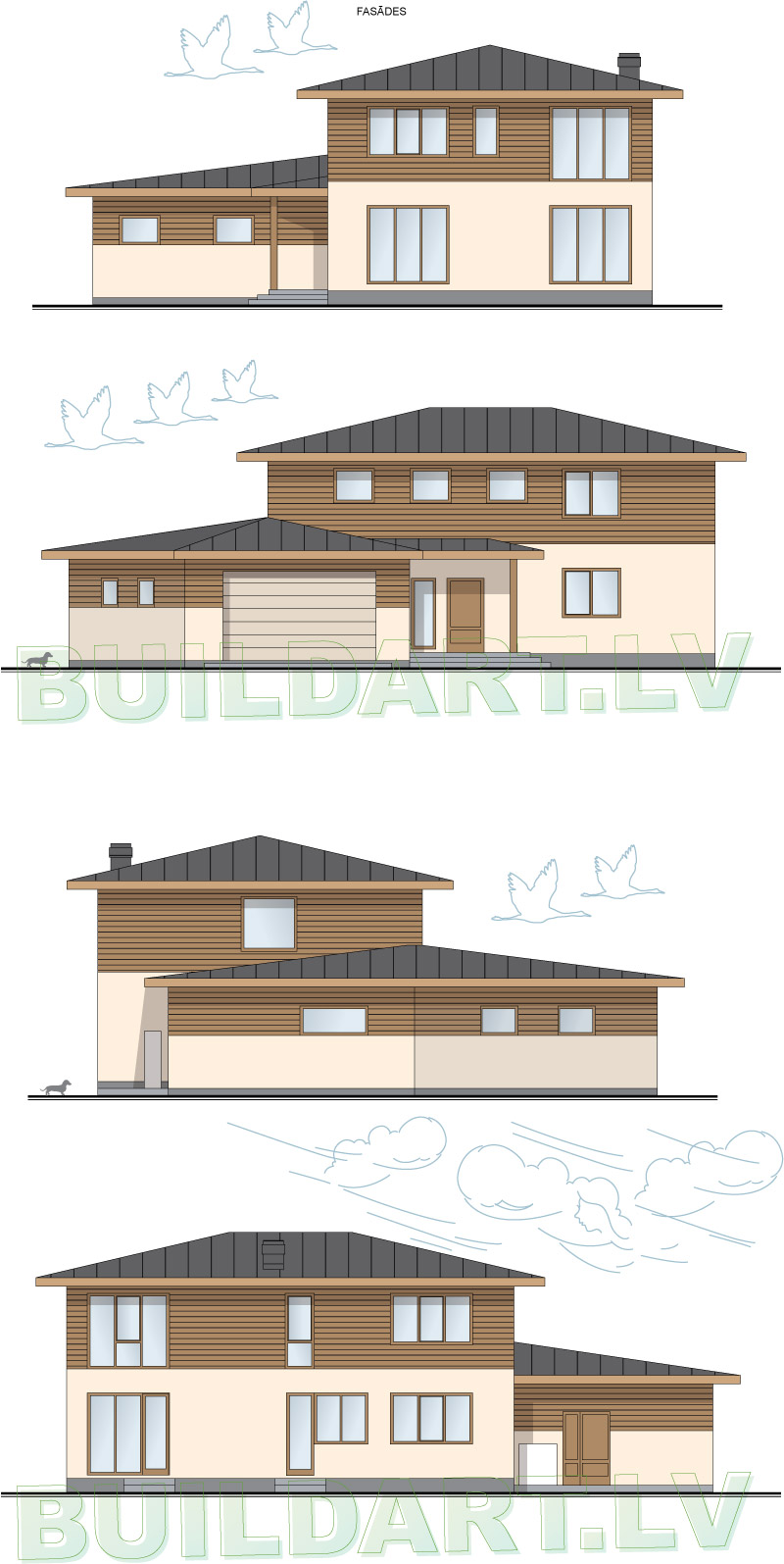 Mājas projekts Villa Mākoņi - fasādes
