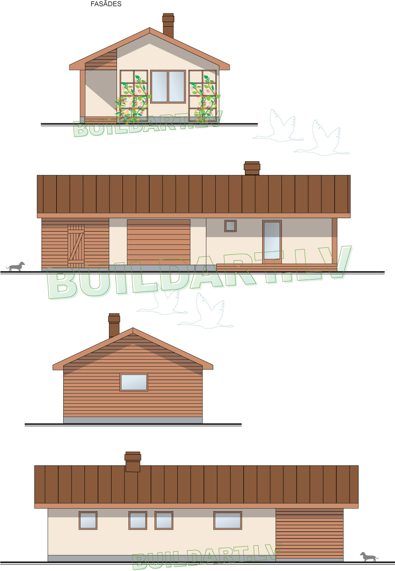 Pagaidu dzīvojamās mājas - saimniecības ēkas projekts - fasādes