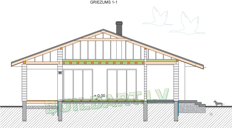 Dzīvojamās mājas projekts "Simona" - griezums