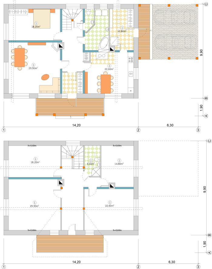 Ērtas lauku mājas projekts - stāvu plāni, versija
