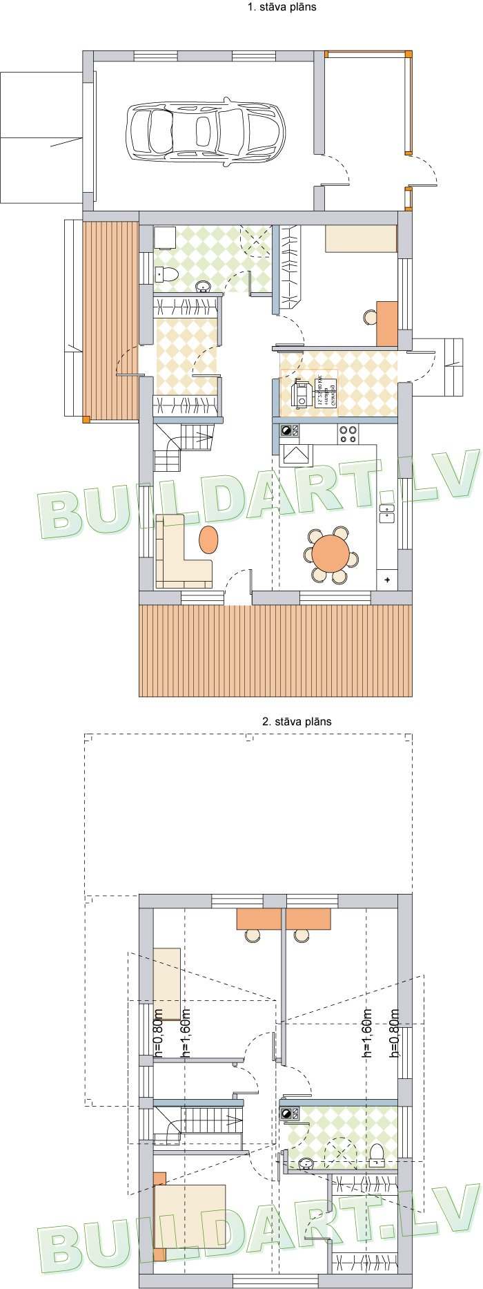 Mājas projekts "Aldis MAX" ar plašām augšstāva telpām, plānojums