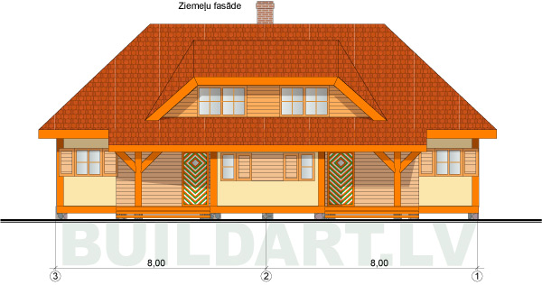 Brīvdienu dvīņu mājas projekts, versija ar jumta izbūvēm