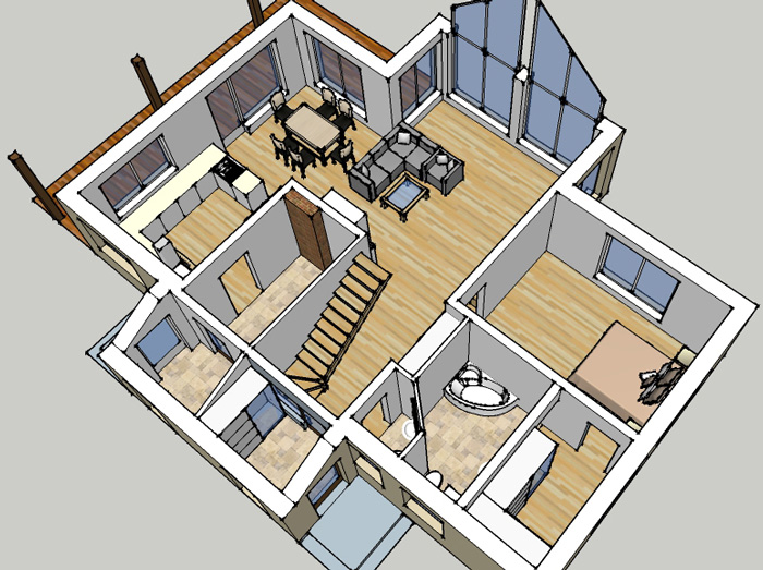 Mājas projekts "Krista" - trīsdimensiju interjera vizualizācijas