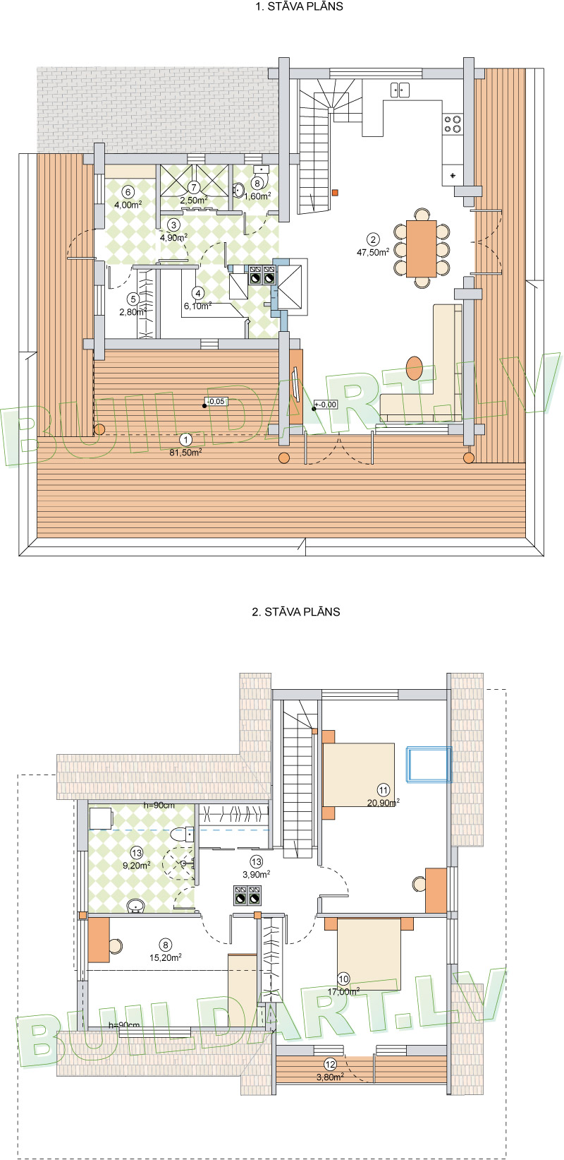 Dzīvojamās mājas projekts "Laura" - projekta stāvu plāni