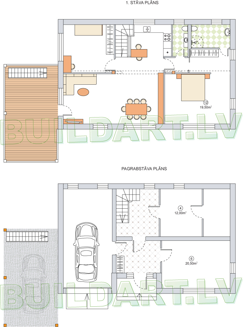 Dzīvojamās mājas projekts "Pēteris", stāvu plāni