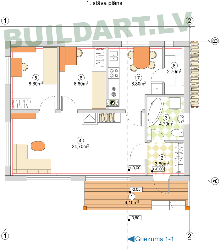 Viena stāva mājas projekts, plāns
