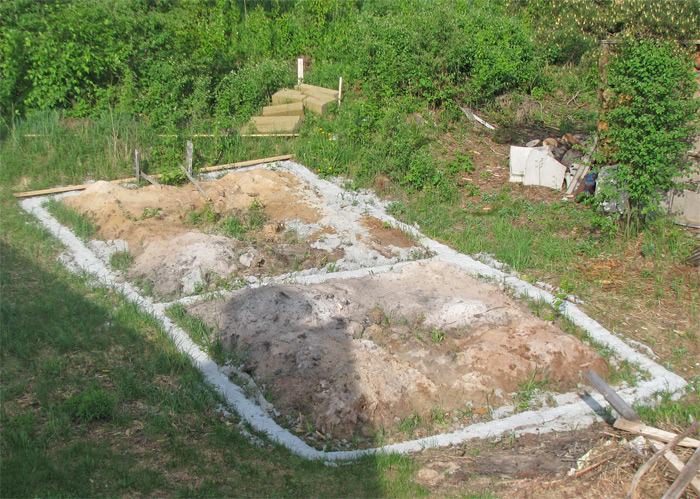 Saimniecības ēkas projekts - būvniecības process - pamati zemes veidnī