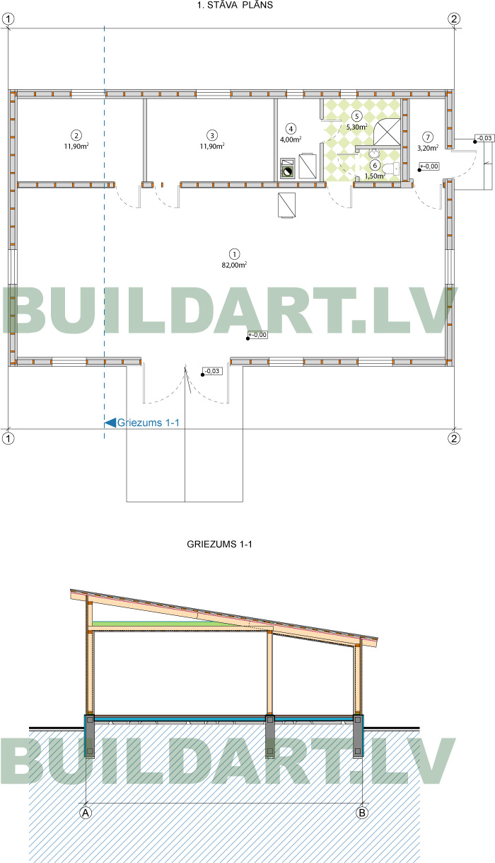 Noliktavas projekts - plāns un griezums