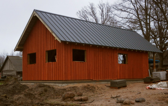 Saimniecības ēkas - šķūņa projekts, bildes no ēkas būvniecības procesa