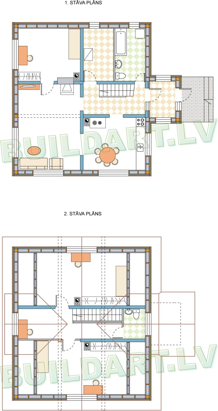 Dzīvojamās mājas projekts "Imants" - stāvu plāni