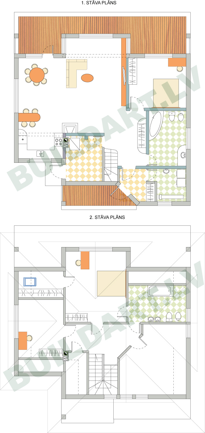 Dzīvojamās mājas projekts, stāvu plāni