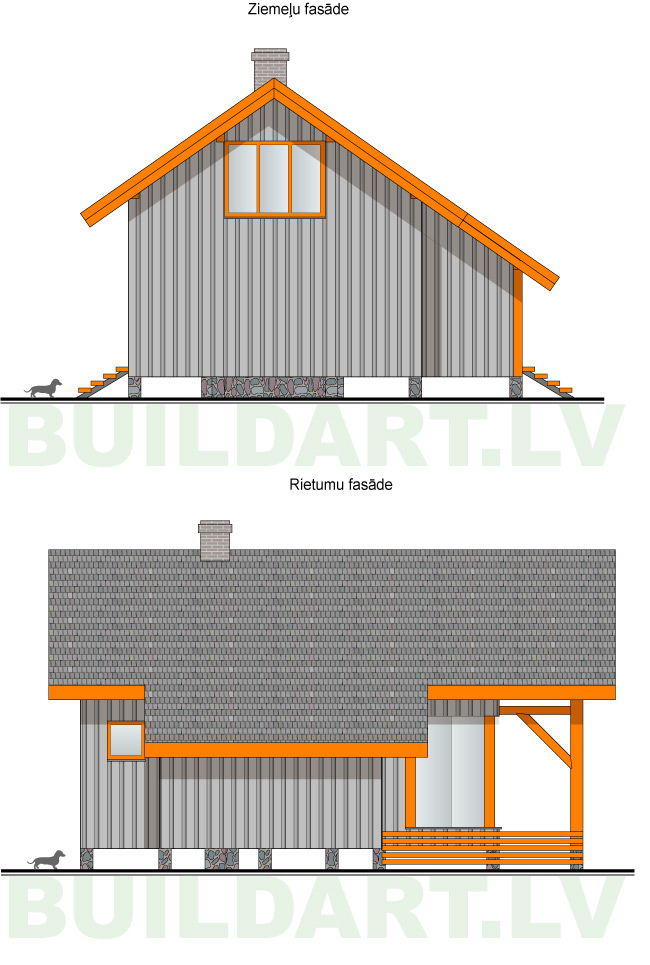 Atpūtas, dzīvojamās mājas projekts "Dzintars 2" 102kvm, fasādes