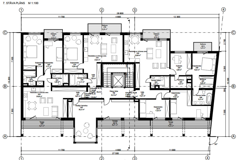 Dauddzīvokļu mājas projekts Rīgā - plāni