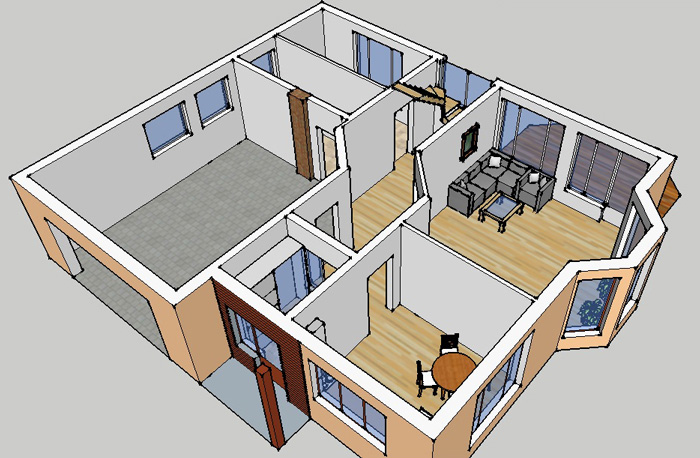 Dzīvojamās mājas projekta "Didzis" trīsdimensiju interjera vizualizācijas