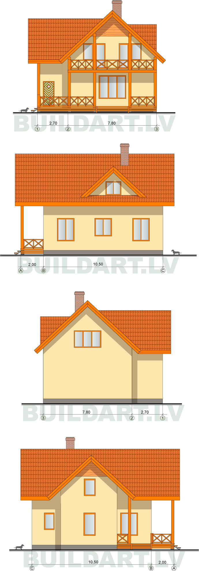 Mājas projekts "Viktors" 135kvm, fasādes Mājas projekts "Viktors" 135kvm, fasādes
