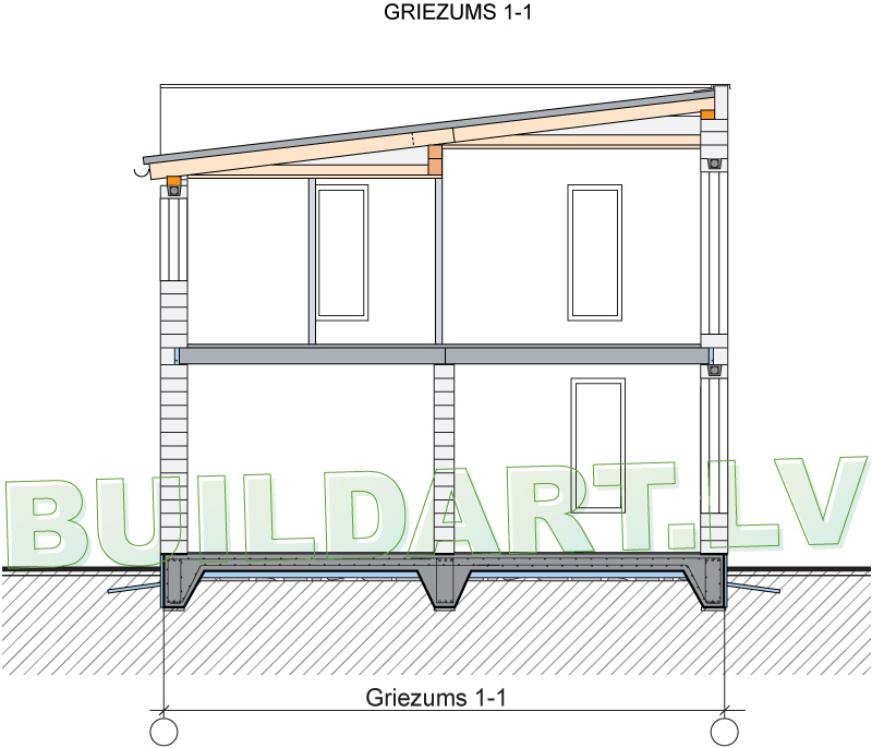 Dzīvojamās mājas projekts "Pēteris", griezums