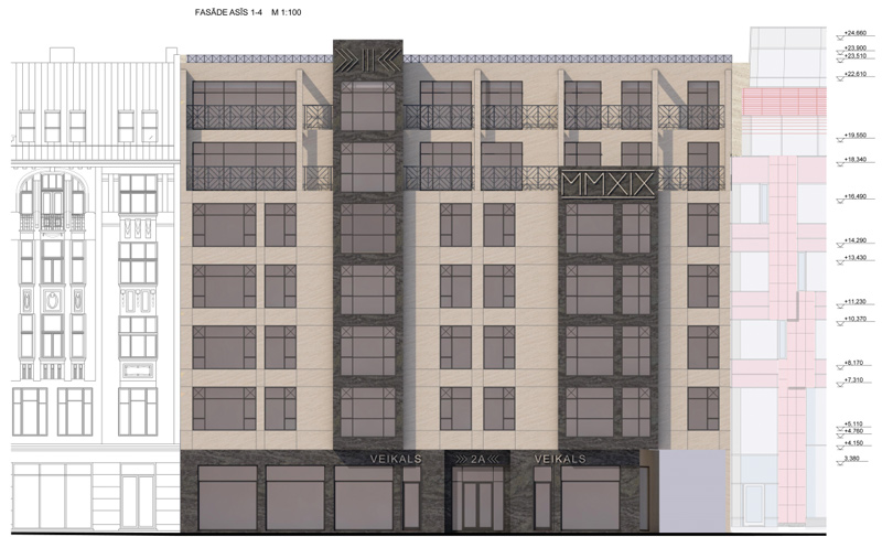 Dauddzīvokļu mājas projekts Rīgā - fasādes