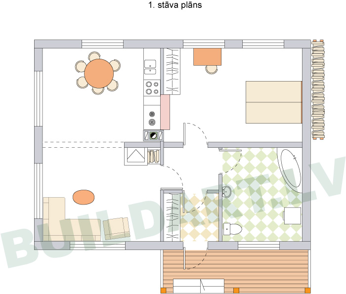 Mājas projekta versija ar vienu guļamistabu