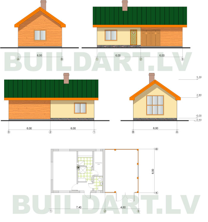 Saimniecības ēkas projekts, saimniecības ēka ar pirti