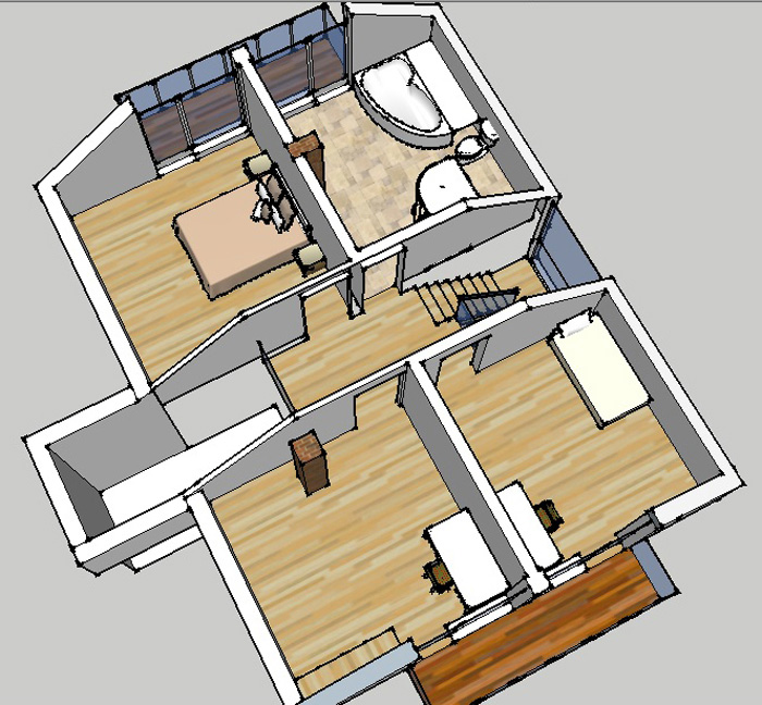 Trīs dimensiju interjera projekts mājas projektam "Kristīne"