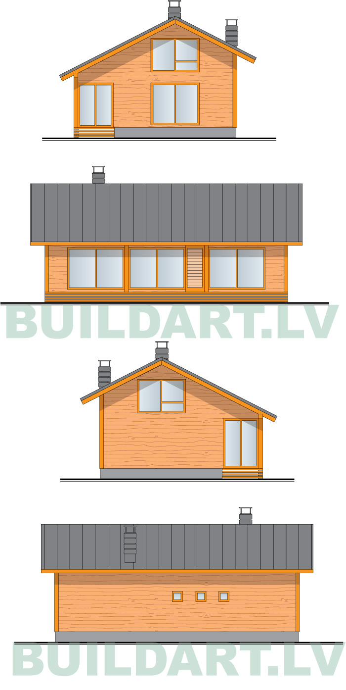 Pirts - brīvdienu vai pagaidu mājas projekts, fasādes