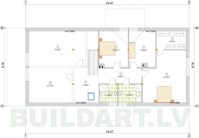 Esošas ēkas rekonstrukcijas projekts, otrā stāva plāns