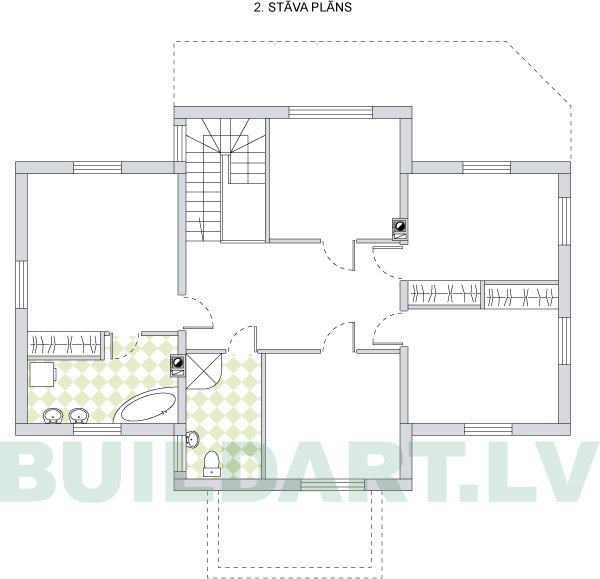Savrupmājas projekts, māja 3 paaudzēm - 2. stāva plāns