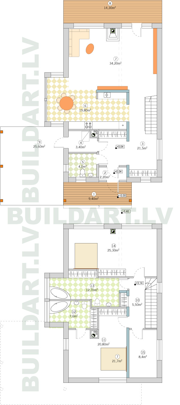 Savrupmājas projekts 165kvm, plāni