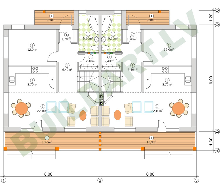 Dvīņu brīvdienu mājas projekts, 2x82m2