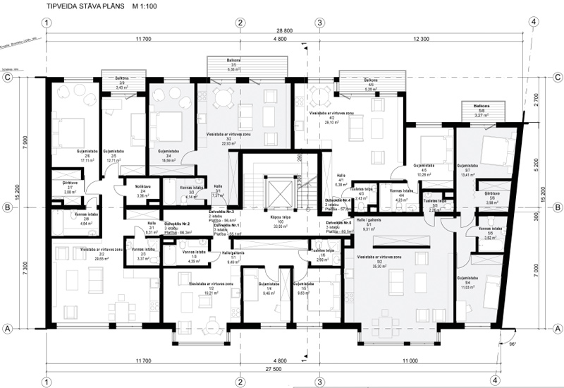 Dauddzīvokļu mājas projekts Rīgā - plāni
