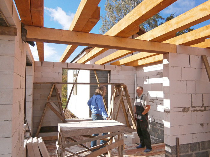 Mājas projekts "Aldis" - mājas būvēšanas procesa bildes, gāzbetona sienu mūrēšana