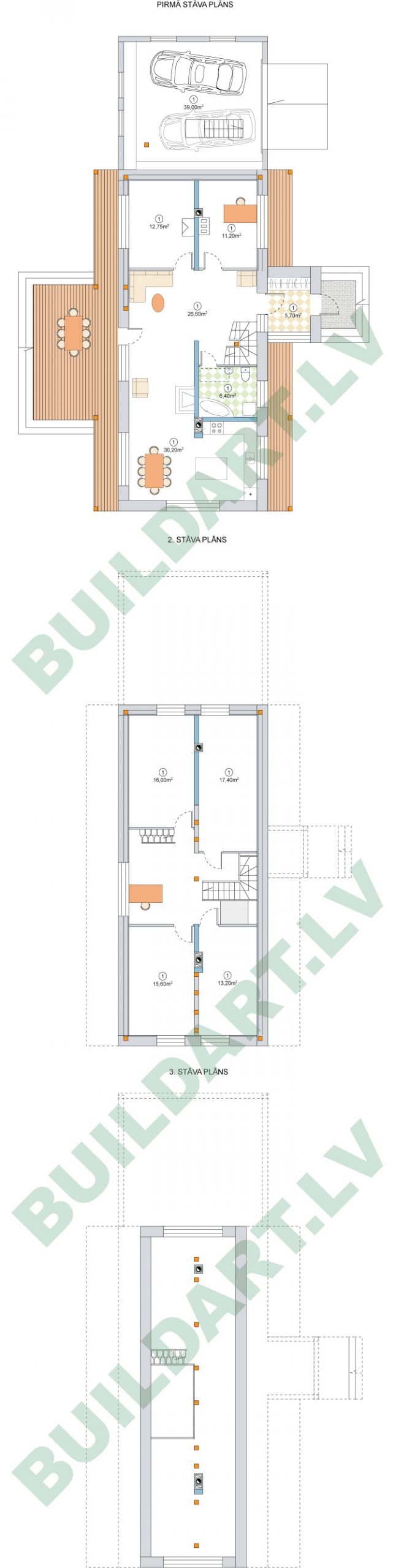 Salmu mājas projekts Rožkalnos, stāvu plāni