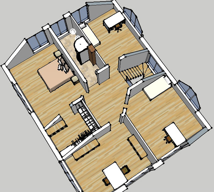 Dzīvojamās mājas projekta "Didzis" trīsdimensiju interjera vizualizācijas