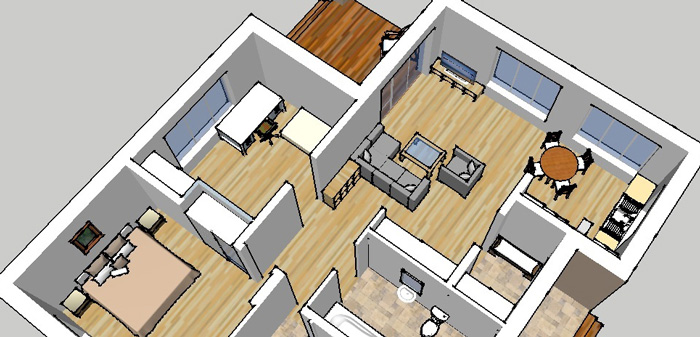 Vienstāvīgas mājas projekts, trīs dimensiju interjera skats