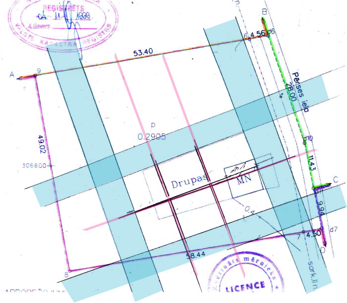 Āderu noteikšana, āderu plāns zemes gabalam Mārupē, Pērses ielā