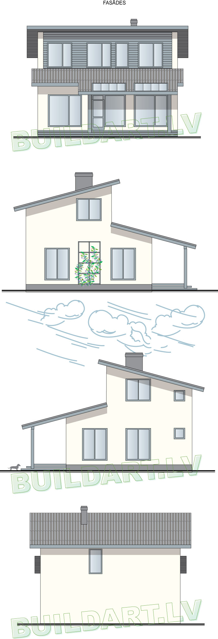 Brīvdienu mājas projekts "Strazds" - fasādes