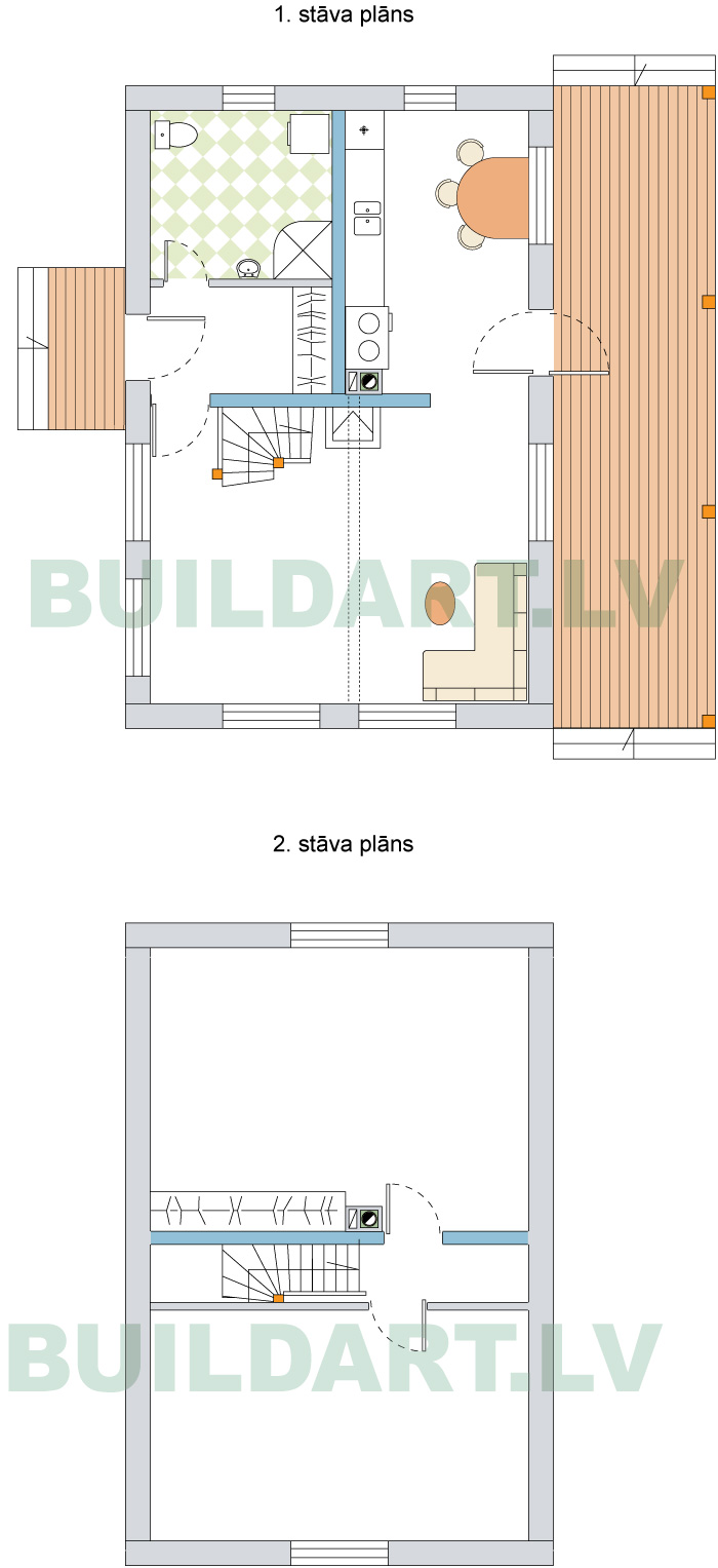 Mājas projekts "Ekonomiska ģimenes māja 2", stāvu plāni