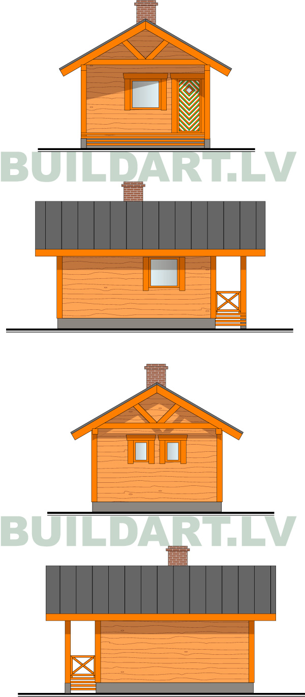 Ekonomiskas pirts projekts, fasādes ar dēļu apšuvumu