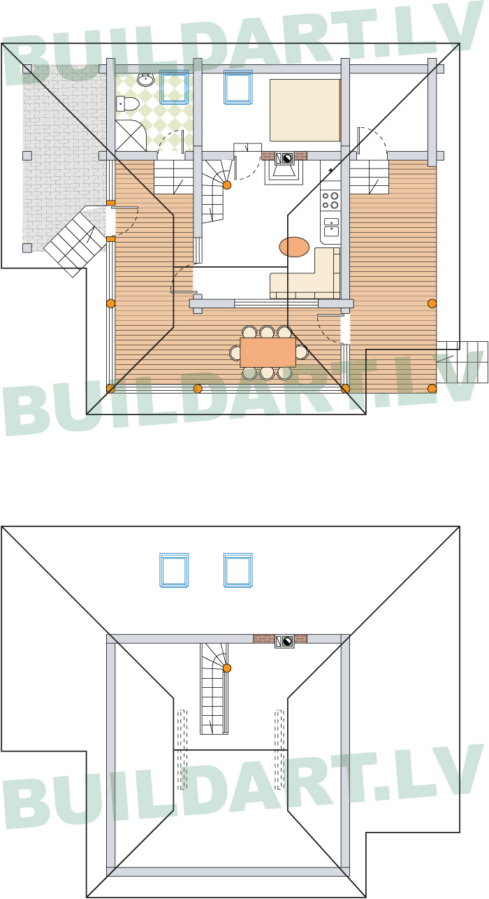 Brīvdienu mājas projekts "Jānis", stāvu plāni