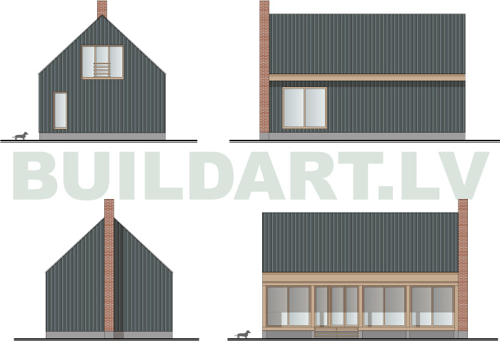 Brīvdienu mājas projekts, fasāžu versija ar dēļu apšuvumu