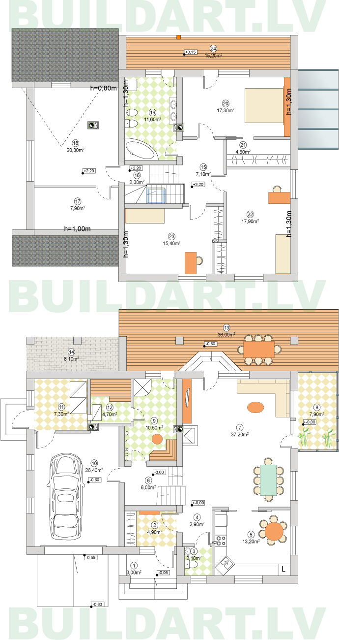 Savrupmājas projekts "Dina" 227kvm, plāni