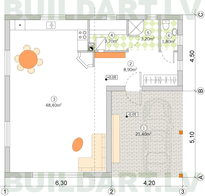 Saimniecības ēkas projekts "Edžus" 65kvm (pagaidu dzīvojamā ēka)