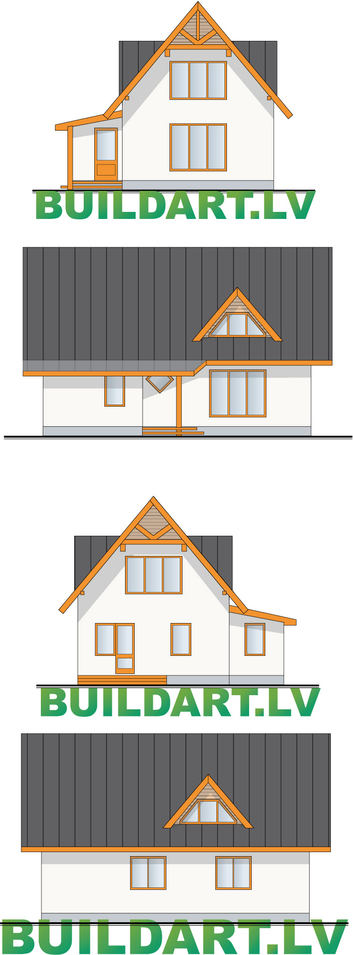 Projekts "Ansis", versija ar plašu virtuvi, fasādes