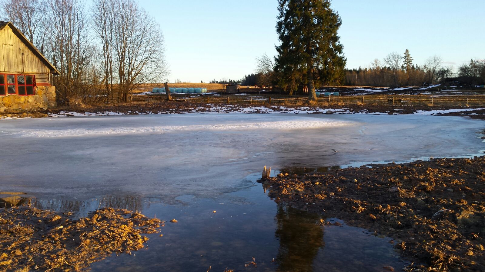 Izraktais dīķis piepildījies līdz malām