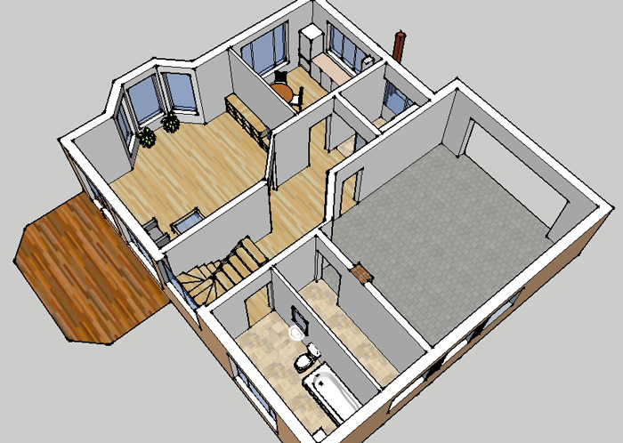 Dzīvojamās mājas projekta "Didzis" trīsdimensiju interjera vizualizācijas