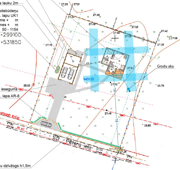 Ikšķile - āderu plāns mājas novietnei