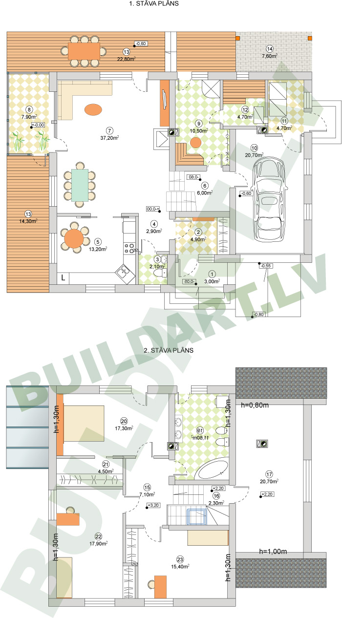 Vidēji lielas mājas projekts "Dins" - stāvu plāni