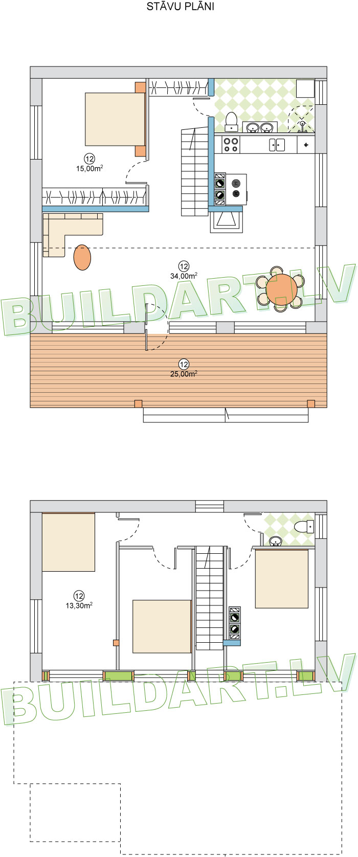 Brīvdienu mājas projekts "Strazds" - stāvu plāni