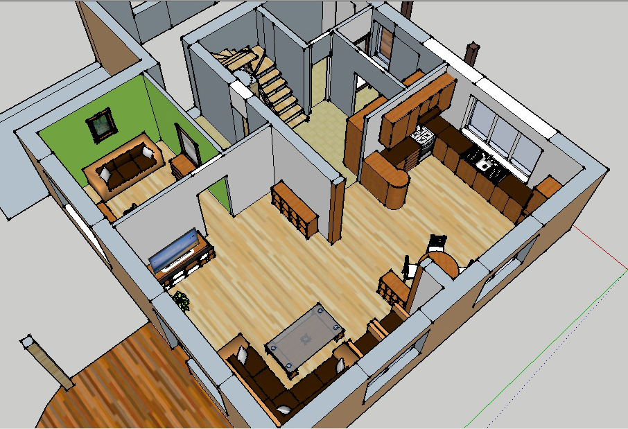 Dzīvojamās mājas interjers, interjera trīsdimensiju vizualizācija